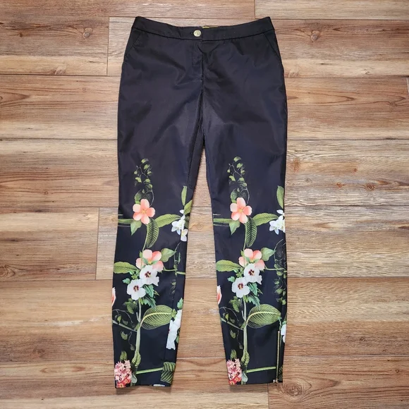 Ted Baker Hadas Secret Trellis Pants Women's Black Floral Satin - Picture 1 of 11